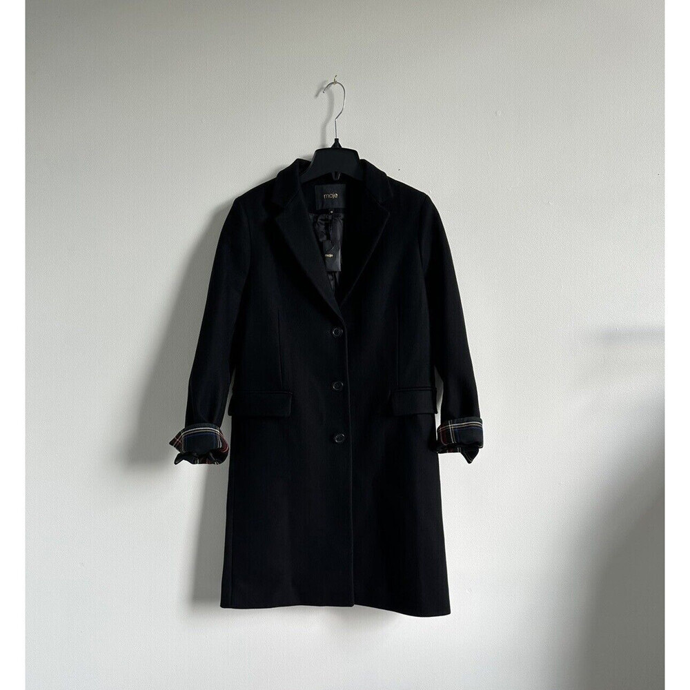 Maje Women's Gireg Straight Cut Virgin Wool Coat In Black Size 40 - Picture 8 of 15